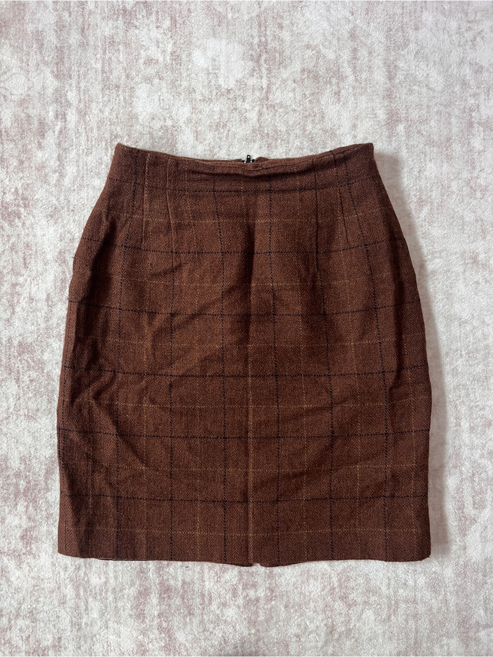 Vintage Jones New York Wool Plaid Pencil Skirt 24” XS Windowpane Made in USA